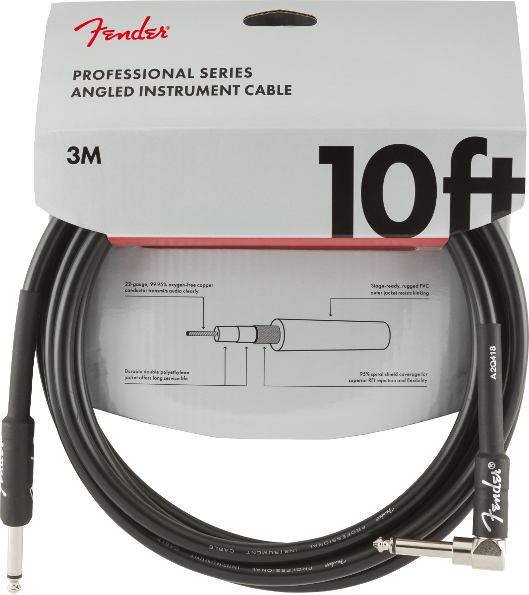 Fender Professional Series Straight to Right Angle Instrument Cable 10'