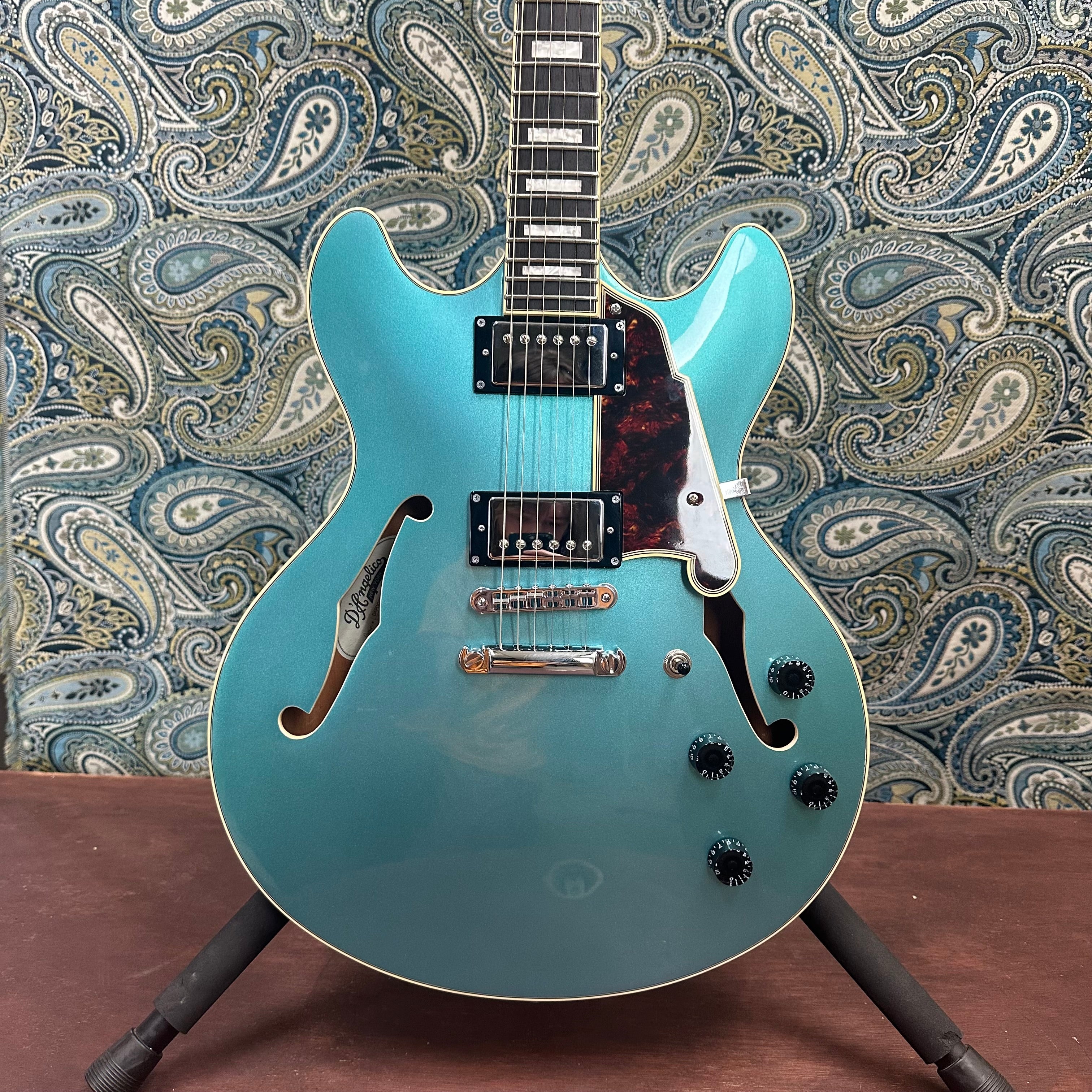 Used D'Angelico Premier DC Stopbar Semi-Hollow Body Electric Guitar Ocean Turquoise w/Hard Case