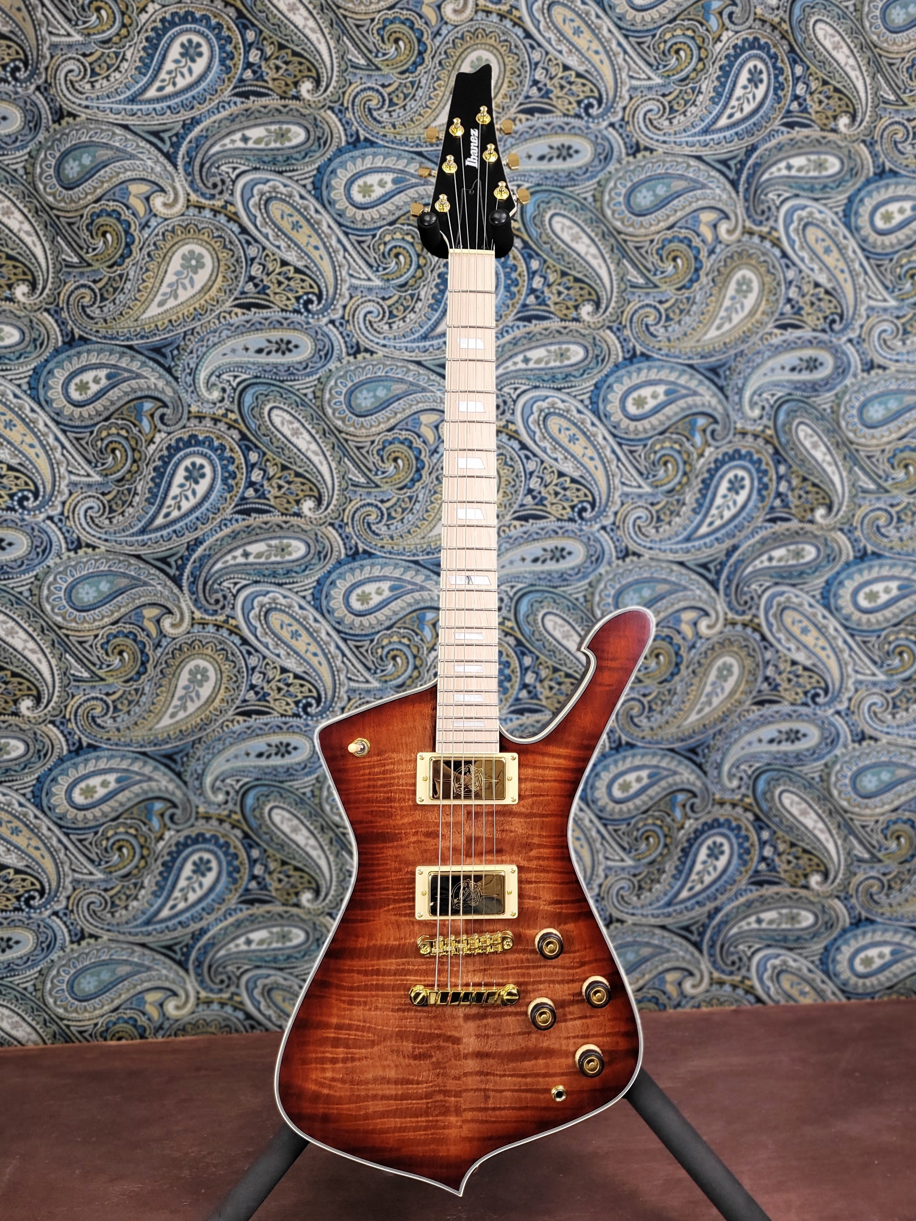 Ibanez Iceman IC420MFM Electric Guitar Caramel Burst Low Gloss w/ Gig Bag